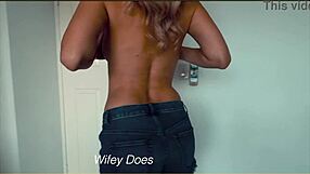 wife peels off tight denim shorts real slow