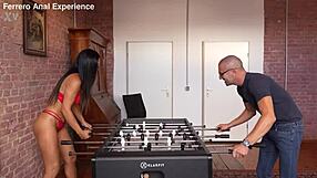 Hot brunette pays bet with deepthroat doggystyle cumshot after loss