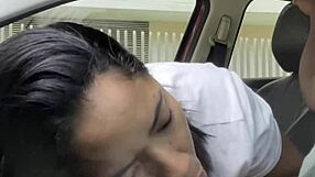 uber driver gets paid with deepthroat blowjob face fucking from curvy brunette amateur couple car public