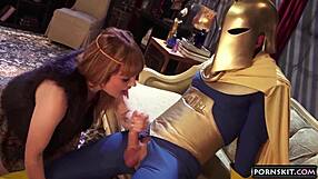 wonder woman claire robbins deepthroats eric masterson's cock sloppy in xxx parody