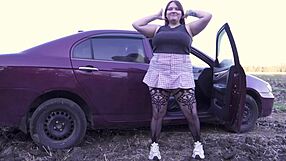 curvy bbw milf fucks herself in public car with dirty joi