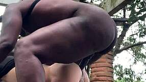 Huge muscled black bodybuilder spanks curvy czech fatty in wild outdoor public gay street orgy!