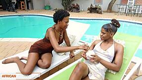 me n hot ebony gf rammin big dildos in wet pussies by pool