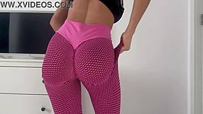 check out this latina's perfect bubble butt in super tight new leggings at gym closeup slaps