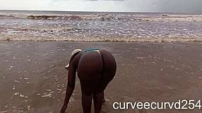 Curvy Ebony Masseuse Bent Over Beach for Local Cock Quickie Spanking