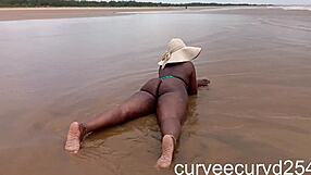 Curvy Ebony Masseuse Bent Over Beach for Local Cock Quickie Spanking