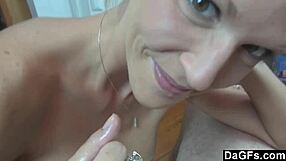 Blonde bitch in lingerie bedroom anal toys blowjob craves cumshot in mouth on big tits