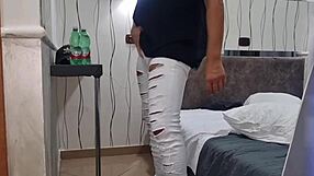 Italian stepson with huge cock arrives fucks bed then closeup cumshot on phone