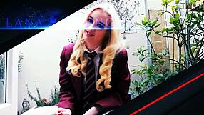 chubby british college teen in uniform rips clothes flashing big natural tits to orgasm