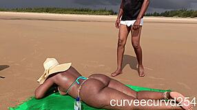 Curvy Ebony Masseuse Bent Over Beach for Local Cock Quickie Spanking