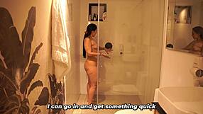 stepmom strips naked in bathroom prank by hilarious stepson comic roleplay!