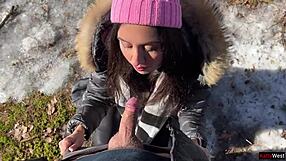 i let stranger creampie my pussy in snowy forest outdoors