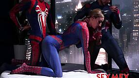 superheroes corner spider girl lula in sexmex latina group bang frenzy