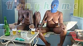 Two homemade bisexual honey lesbians jump shake big tits boobs in bed 1on1