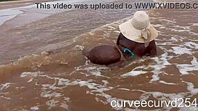 Curvy Ebony Masseuse Bent Over Beach for Local Cock Quickie Spanking