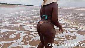 Curvy Ebony Masseuse Bent Over Beach for Local Cock Quickie Spanking