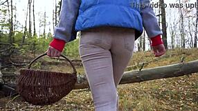 damn this milf's tight pants hug her ass in the woods
