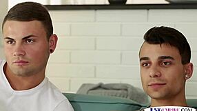 BISEXUAL STUDS SPITROAST PUSSY IN MMF THREESOME CUMSHOT