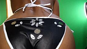 the curvy black wife slips into sexy black and white bikinis flaunting her big ass and tits in homemade try on haul