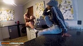 black lesbian college roommates get caught licking each other's wet pussies in the kitchen dorm