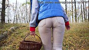 damn this milf's tight pants hug her ass in the woods