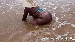 Curvy Ebony Masseuse Bent Over Beach for Local Cock Quickie Spanking