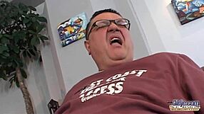 young wife kneels swallows grandpa cum after hardcore fuck