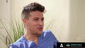 Coworkers battle in nuru oil massage ending with deep doggystyle fuck