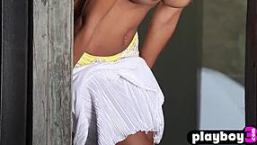 Petite Black Milf Amina Malakona Strips Lingerie Exposing Huge Fake Tits Up Close