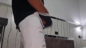 Italian stepson with huge cock arrives fucks bed then closeup cumshot on phone
