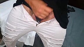 Italian stepson with huge cock arrives fucks bed then closeup cumshot on phone