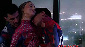 superheroes corner spider girl lula in sexmex latina group bang frenzy
