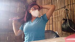 Real Nurse Back from Hospital Masturbates Horny Pussy After Work Craving Patient Cock