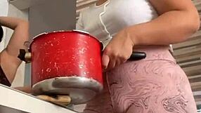 called my big pussy friend over to help with lunch flashing her curves