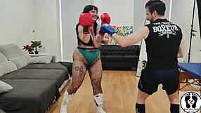 Chubby Girl with Big Natural Tits and Curvy Body in Hot Boxing Personal Training Session