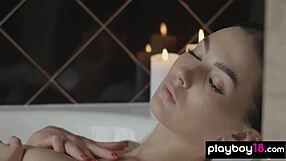 big titted latvian teen simone sheds robe for steamy pussy-revealing romantic bath soak