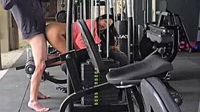morena milf slut flashes pussy backstage at gym for hush-hush fuck