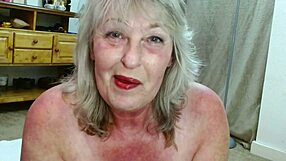 silver-haired dawnskye1962 roleplays ir humiliation worshipping robert's bbc with her thick curvy hairy pussy and big natural tits