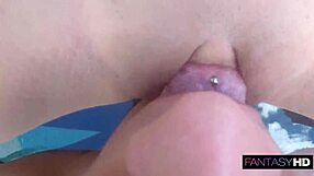 Wet petite latina teen drains monster cock by the pool