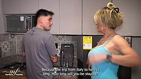 Monique Fuentes roughly rides stepson and foreign friend in wild threesome anal ass shake