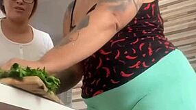 called my big pussy friend over to help with lunch flashing her curves