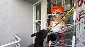 Chloe Foxxe Halloween Witch Rides Broomstick Cock for Cumshot Magic