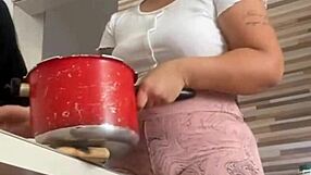 called my big pussy friend over to help with lunch flashing her curves