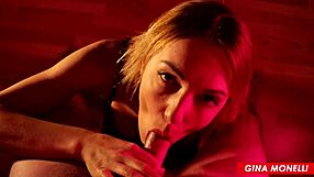 This milf shows off her sexy ass while giving a blowjob and swallowing in homemade pov