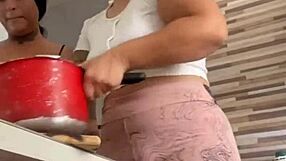 called my big pussy friend over to help with lunch flashing her curves