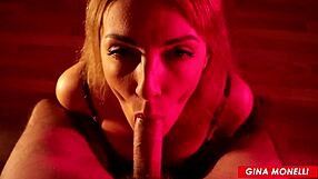 This milf shows off her sexy ass while giving a blowjob and swallowing in homemade pov