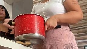 called my big pussy friend over to help with lunch flashing her curves