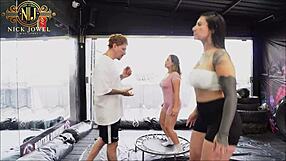 these curvy latinas bent over in the gym couldn't take my huge cock training
