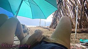 misscreamy handjobs cock during stormy public beach sex