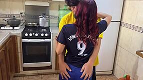 blindfolded novia bent over fucked doggystyle by friend's monster cock for debt